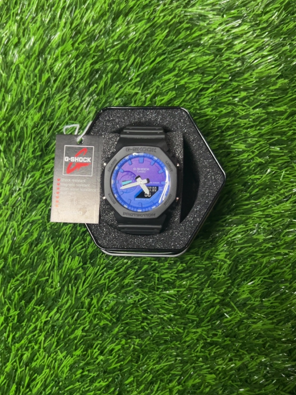 Casio G-Shock Black Watch with Blue and Purple Dial